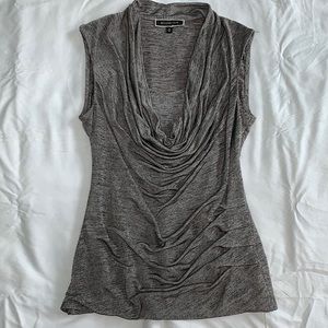 Grey Blouse with Detailed Neckline and Waist